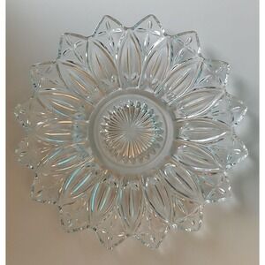 Vintage Federal Glass Clear Iridescent Carnival Flower Petal Serving Plate 461